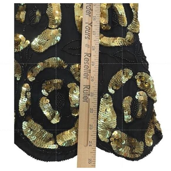 VTG. Stenay Silk Blouse Womens S Black Gold Sequin Beaded Top 90s Glam New Years - Picture 6 of 10